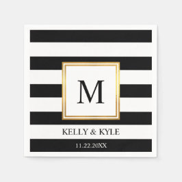 Goud Lijst Zwart Wit Strepen Monogram Bruiloft Servet