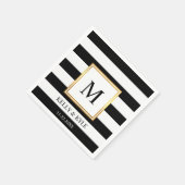 Goud Lijst Zwart Wit Strepen Monogram Bruiloft Servet (Hoek)