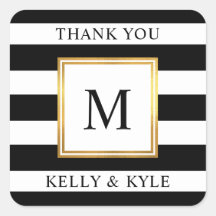 Goud Lijst Zwart Wit Strepen Monogram Bruiloft