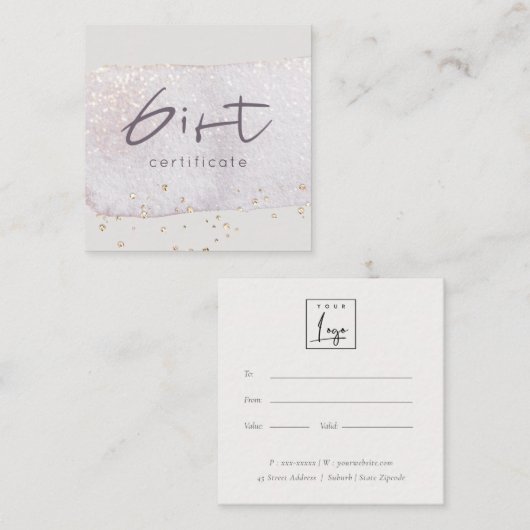 Goud Lila Logo-cadeaubon penseelpenseel Vierkante Visitekaartje (Voorkant / Achterkant)