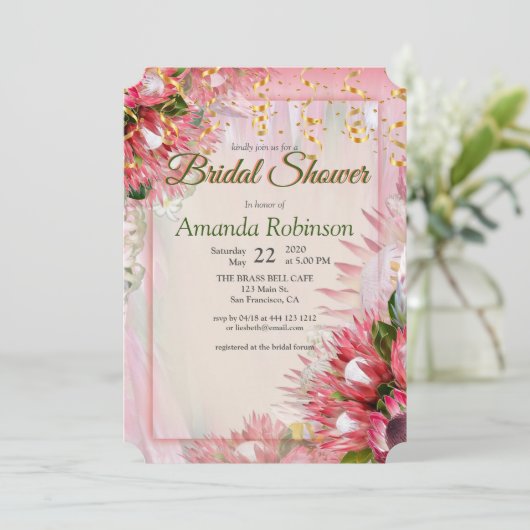 Goud lint en Fuchsia Protea Vrijgezellenfeest Kaart (Staand voorkant)