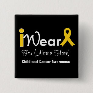 Goud lint kinderkanker personaliseren vierkante button 5,1 cm