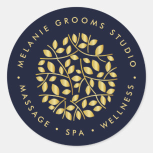 Goud logo   Blauwe wellness massage yoga spa Ronde Sticker