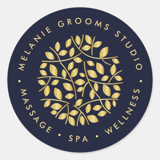 Goud logo | Blauwe wellness massage yoga spa Ronde Sticker (Voorkant)