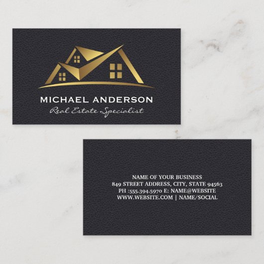 Goud Logo | Leder Visitekaartje (Voorkant / Achterkant)