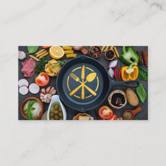 Goud-Logo | Skillet en voedsel Visitekaartje (Voorkant)