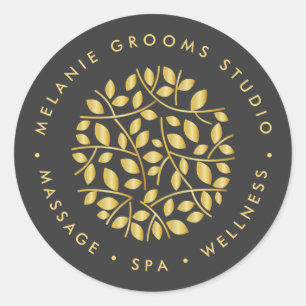 Goud logo wellnessmassage yoga spa ronde sticker