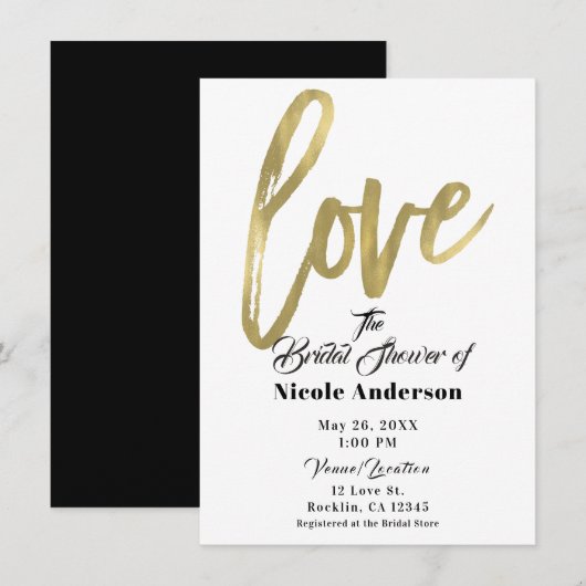 Goud LOVE Modern Brush Script Trouwdag Kaart (Voorkant / Achterkant)
