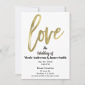 Goud LOVE Modern Brush Script Trouwdag Kaart (Voorkant)