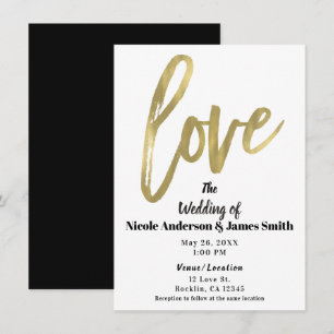 Goud LOVE Modern Brush Script Trouwdag Kaart
