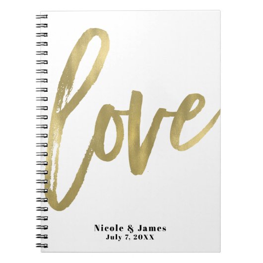 Goud LOVE Moderne Brush Script Huwelijksplanning Notitieboek (Voorkant)