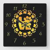 Goud luxe decoratie hondpeuk zwart vierkante klok (Voorkant)