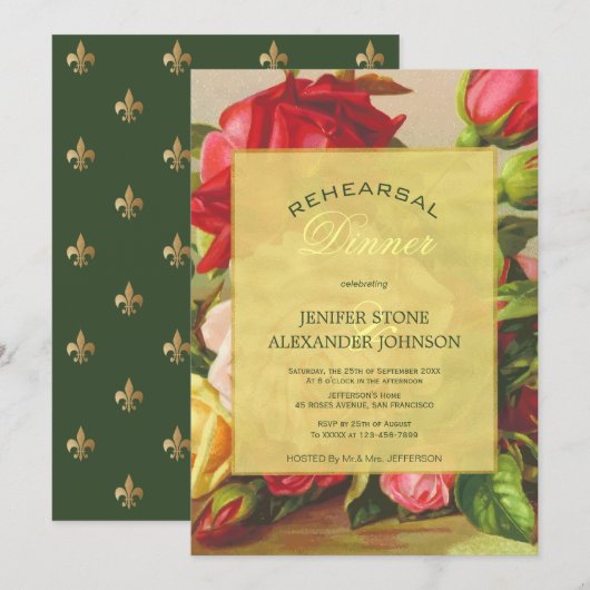 Goud luxe elegante  roos repetitie diner kaart (Voorkant / Achterkant)