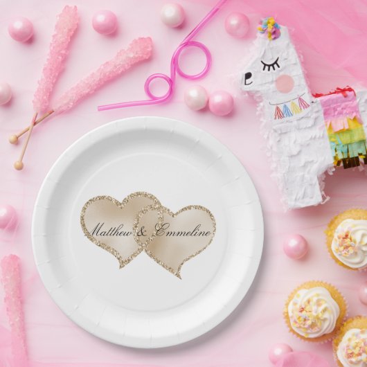 Goud Luxe Glitter Glitter Harten Bruiloft Papieren Bordje (Feest)