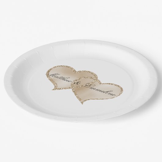 Goud Luxe Glitter Glitter Harten Bruiloft Papieren Bordje (Gekanteld)