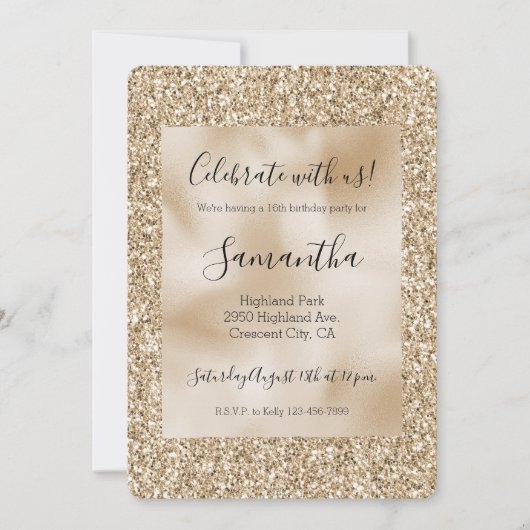 Goud Luxe Glitter Sweet 16    Kaart (Voorkant)