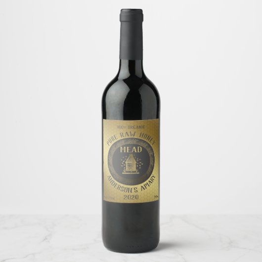 Goud luxe honingraatwijn van honingraathoning van  wijn etiket (Voorkant)