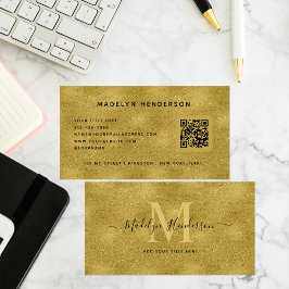 Goud Luxe QR Code Modern Professioneel Monogram Visitekaartje