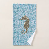 Goud Magisch Zee Paard op Abstract Blauw Bad Handdoek (Handdoek)