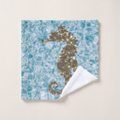 Goud Magisch Zee Paard op Abstract Blauw Bad Handdoek (Wasdoekje)