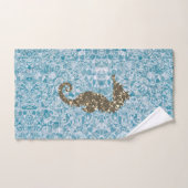 Goud Magisch Zee Paard op Abstract Blauw Bad Handdoek (Handdoek)