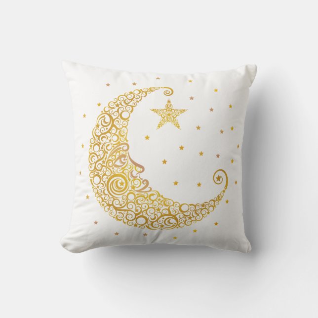 Goud Man in de Moon Pillow Kussen (Voorkant)
