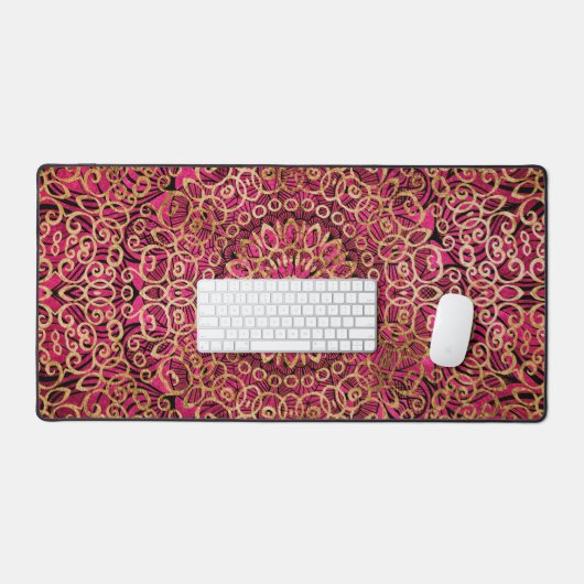Goud Mandala Art Zen Girly Helder Levendig Heet Ro Bureaumat (Keyboard & Muis)