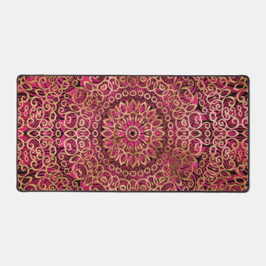 Goud Mandala Art Zen Girly Helder Levendig Heet Ro Bureaumat (Voorkant)