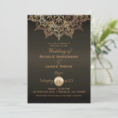 Goud Mandala Bruin Brons Modern Elegant Huwelijk Kaart (Staand voorkant)