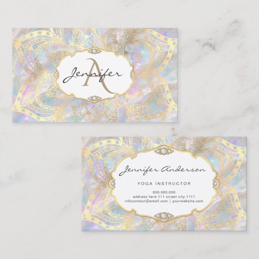 Goud Mandala iriserende holografische opaal uniek Visitekaartje (Voorkant / Achterkant)