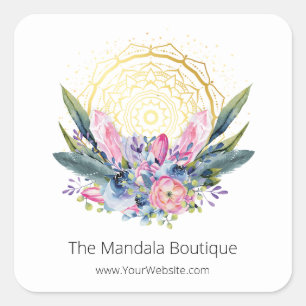 Goud Mandala Roze Kristallen Psychische Spirituele Vierkante Sticker