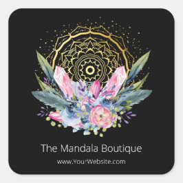 Goud Mandala Roze Kristallen Psychische Spirituele Vierkante Sticker