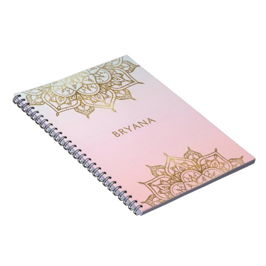 Goud Mandala Roze Perzik Chique Glamour Modern Gla Notitieboek (Rechterzijde)