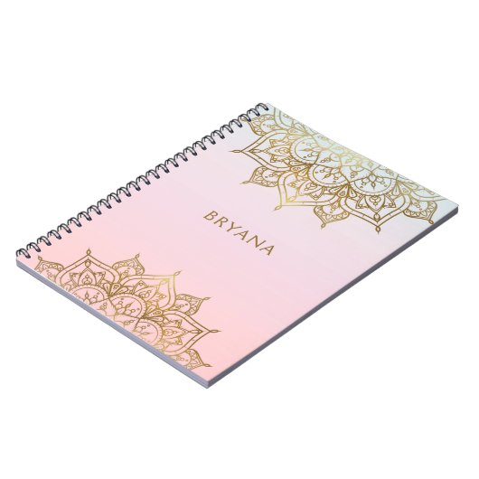Goud Mandala Roze Perzik Chique Glamour Modern Gla Notitieboek (Linkerzijde)