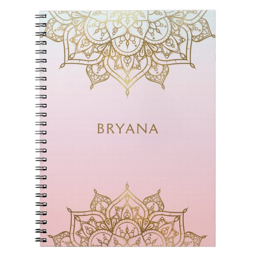 Goud Mandala Roze Perzik Chique Glamour Modern Gla Notitieboek (Voorkant)