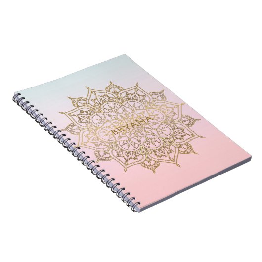Goud Mandala Roze Perzik Chique Glamour Modern Gla Notitieboek (Rechterzijde)