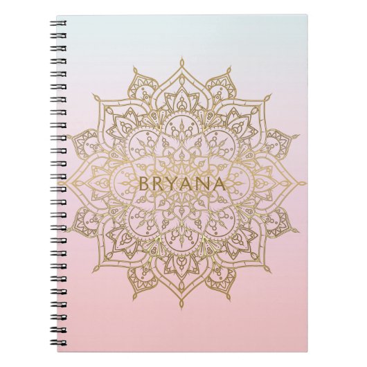 Goud Mandala Roze Perzik Chique Glamour Modern Gla Notitieboek (Voorkant)