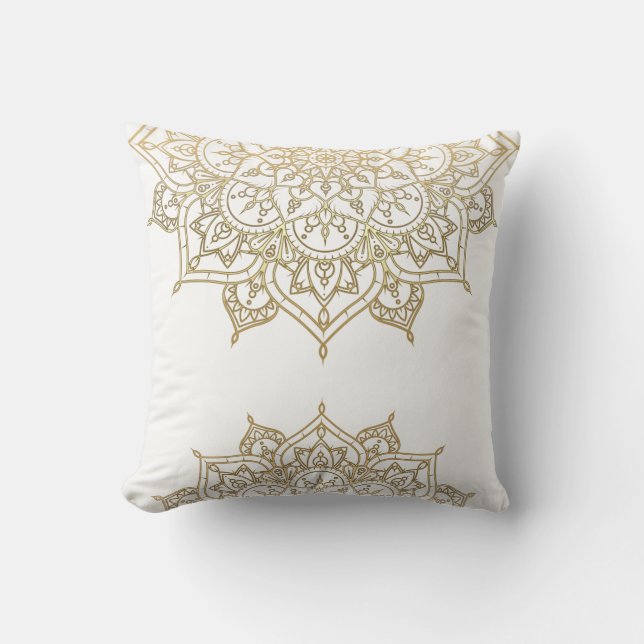 Goud Mandala Wit Chique Glamour Modern Glam Kussen (Voorkant)