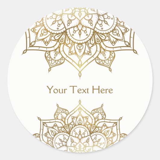 Goud Mandala Wit Classy Modern Huwelijksgunst Ronde Sticker (Voorkant)