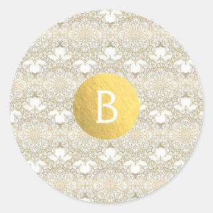 Goud Mandala Wit Modern Elegant Bruiloft Favor Ronde Sticker
