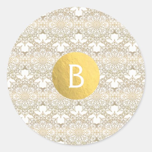 Goud Mandala Wit Modern Elegant Bruiloft Favor Ronde Sticker (Voorkant)