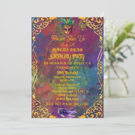 Goud Mardi Gras Masquerade 50ste Verjaardagsfeest Kaart (Staand voorkant)
