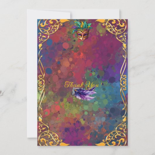 Goud Mardi Gras Masquerade 50ste Verjaardagsfeest Kaart (Achterkant)