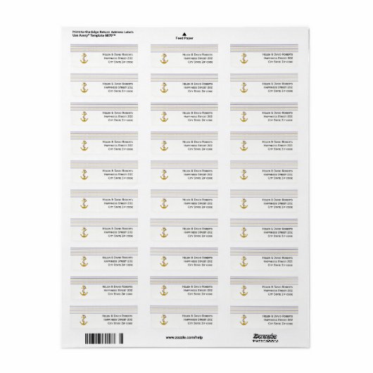 Goud, marine anker en strepen nautische bruiloft etiket (Full Sheet)