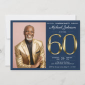 Goud Marine Blauw Aangepaste Foto Verrassing 60e V Kaart (Voorkant)