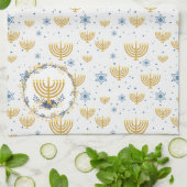 Goud & Marine Blauw Chanoeka Menorah Patroon Theedoek (Gevouwen)