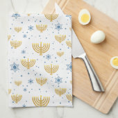 Goud & Marine Blauw Chanoeka Menorah Patroon Theedoek (Quarter Fold)