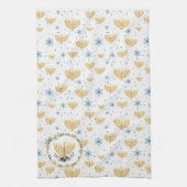 Goud & Marine Blauw Chanoeka Menorah Patroon Theedoek (Verticaal)