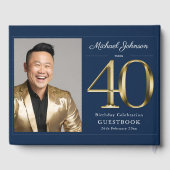 Goud Marine Blauw Custom Foto 40e Verjaardag Gastenboek (Achterkant)