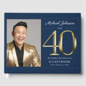Goud Marine Blauw Custom Foto 40e Verjaardag Gastenboek (Voorkant)